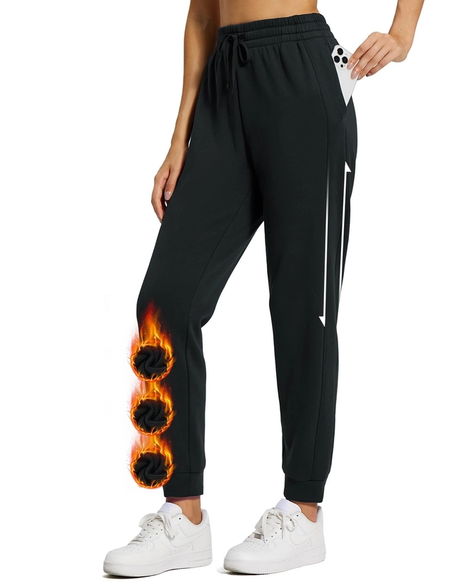 Pantaloni dama - Pantaloni sport respirabili pentru femei, cu buzunare si snur in talie, negri XS