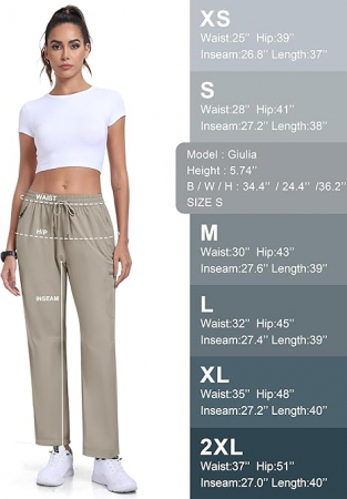Pantaloni sport respirabili pentru femei, cu buzunare si snur in talie, Crem M [5]