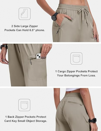 Pantaloni sport respirabili pentru femei, cu buzunare si snur in talie, Crem XL [4]