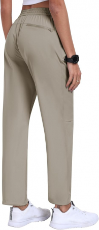 Pantaloni sport respirabili pentru femei, cu buzunare si snur in talie, Crem M [2]