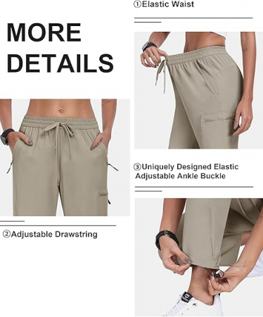 Pantaloni sport respirabili pentru femei, cu buzunare si snur in talie, Crem M [3]