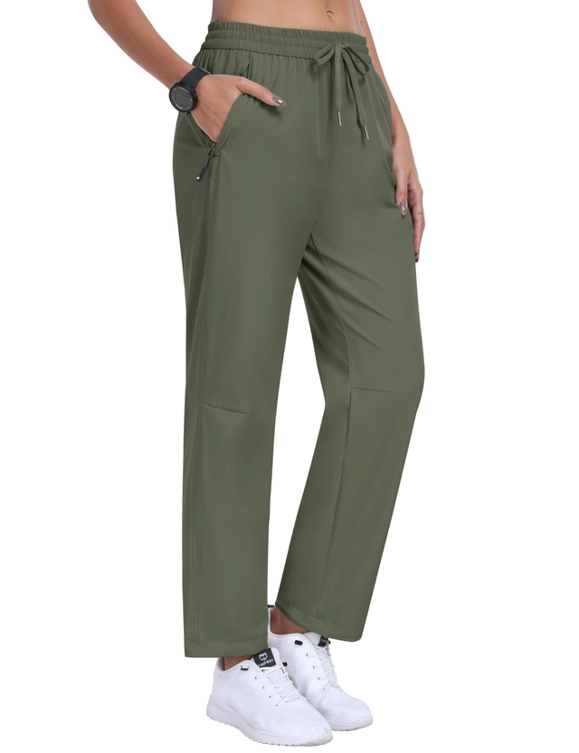Pantaloni dama - Pantaloni sport respirabili pentru femei, cu buzunare si snur in talie, Verzi L
