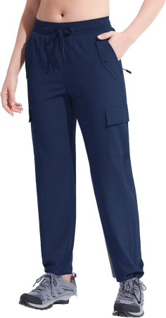 Pantaloni sport respirabili pentru femei, cu buzunare si talie elastica, lungi albastru M [2]