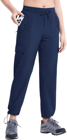 Pantaloni sport respirabili pentru femei, cu buzunare si talie elastica, lungi albastru M [3]