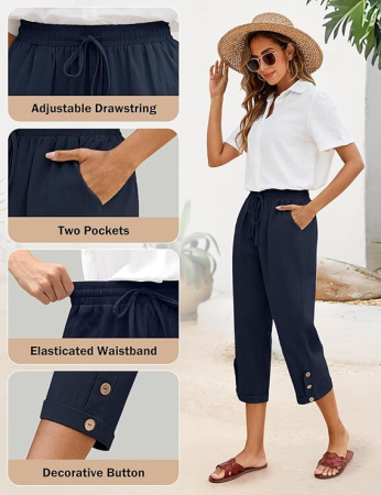 Pantaloni sport respirabili pentru femei, cu buzunare si talie elastica, 3/4  S [2]