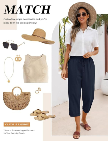 Pantaloni sport respirabili pentru femei, cu buzunare si talie elastica, 3/4  S [6]