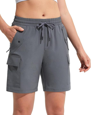 Pantaloni dama - Pantaloni sport respirabili pentru femei, cu buzunare si talie elastica, scurti gri XL