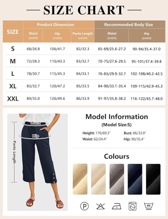 Pantaloni sport respirabili pentru femei, cu buzunare si talie elastica, 3/4  S [4]