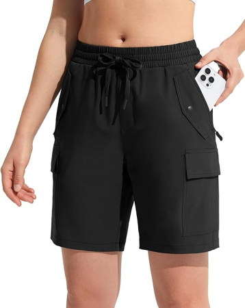 Pantaloni sport respirabili pentru femei, cu buzunare si talie elastica, scurti negri XL [2]