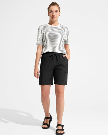 Pantaloni sport respirabili pentru femei, cu buzunare si talie elastica, scurti negri XL [4]