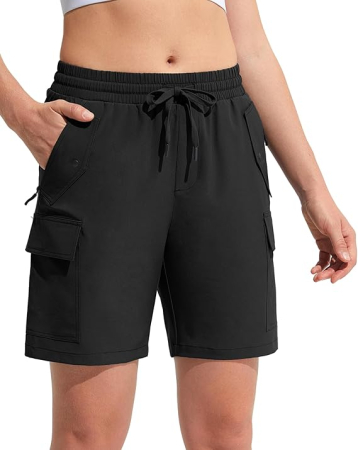 Pantaloni dama - Pantaloni sport respirabili pentru femei, cu buzunare si talie elastica, scurti negri M