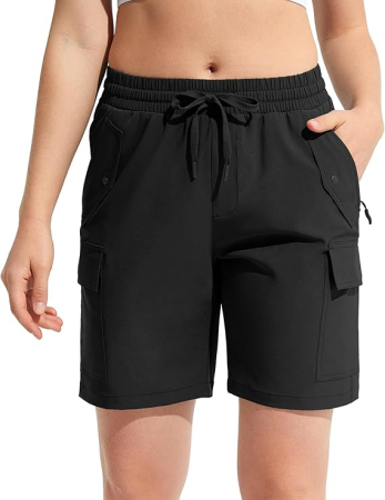 Pantaloni sport respirabili pentru femei, cu buzunare si talie elastica, scurti negri 2XL [1]