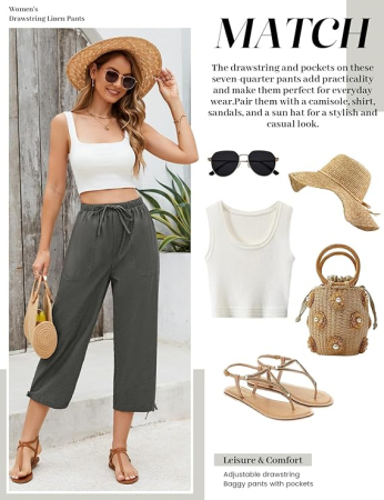 Pantaloni casual lejeri pentru femei, cu buzunare si talie elastica, gri  S [5]