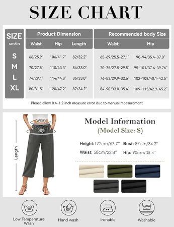 Pantaloni casual lejeri pentru femei, cu buzunare si talie elastica, gri  M [4]