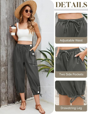 Pantaloni casual lejeri pentru femei, cu buzunare si talie elastica, gri  S [2]