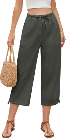 Pantaloni dama - Pantaloni casual lejeri pentru femei, cu buzunare si talie elastica, gri  S