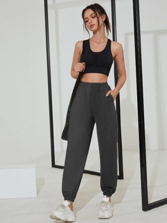 Pantaloni sport respirabili pentru femei, largi, talie elastica, Gri L [4]