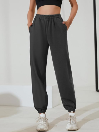 Pantaloni sport respirabili pentru femei, largi, talie elastica, Gri L [1]