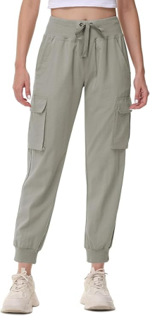 Pantaloni sport respirabili pentru femei, cu buzunare si talie elastica, lungi crem XL [1]