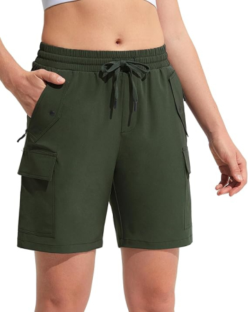 Pantaloni dama - Pantaloni sport respirabili pentru femei, cu buzunare si talie elastica, scurti verzi L