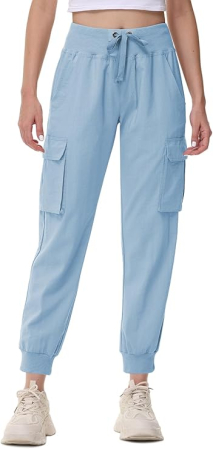 Pantaloni dama - Pantaloni sport respirabili pentru femei, cu buzunare si talie elastica, lungi bleu XL