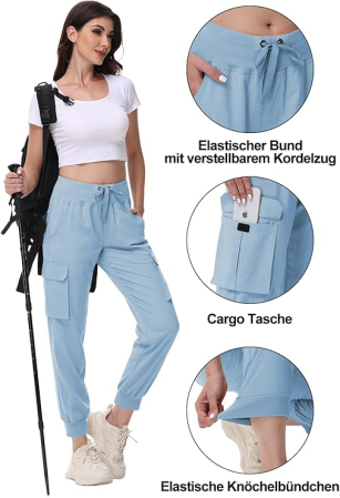 Pantaloni sport respirabili pentru femei, cu buzunare si talie elastica, lungi bleu L [4]