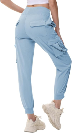 Pantaloni sport respirabili pentru femei, cu buzunare si talie elastica, lungi bleu XL [1]