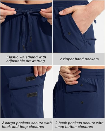 Pantaloni sport respirabili pentru femei, cu buzunare si talie elastica, 3/4 albastru M [2]