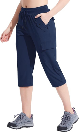 Pantaloni sport respirabili pentru femei, cu buzunare si talie elastica, 3/4 albastru 2XL [1]