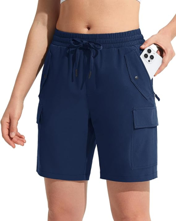 Pantaloni sport respirabili pentru femei, cu buzunare si talie elastica, scurti albastru XS [2]