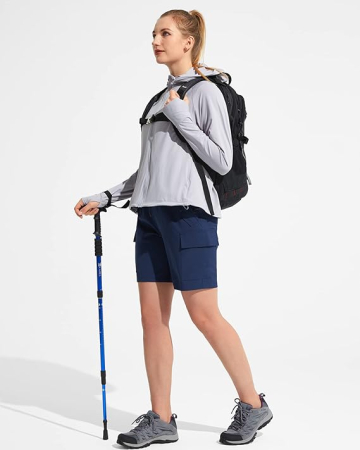 Pantaloni sport respirabili pentru femei, cu buzunare si talie elastica, scurti albastru XS [4]