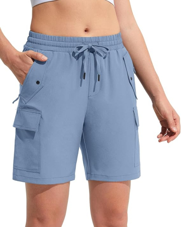 Pantaloni dama - Pantaloni sport respirabili pentru femei, cu buzunare si talie elastica, scurti Bleu 2XL