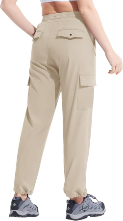 Pantaloni sport respirabili pentru femei, cu buzunare si talie elastica, lungi crem L [4]