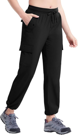 Pantaloni dama - Pantaloni sport respirabili pentru femei, cu buzunare si talie elastica, lungi negri S