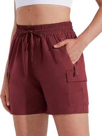 PANTALONI - Pantaloni visinii sport respirabili pentru femei, cu buzunare si talie elastica, scurti XS