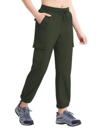 Pantaloni dama - Pantaloni sport respirabili pentru femei, cu buzunare si talie elastica, lungi verzi XS
