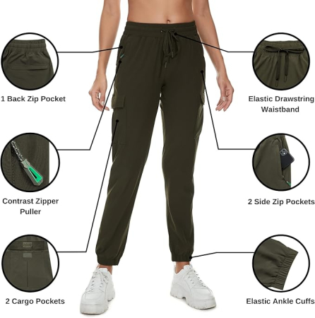 Pantaloni sport respirabili pentru femei, cu buzunare, uscare rapida, verzi XS [3]