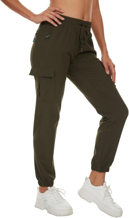 Pantaloni dama - Pantaloni sport respirabili pentru femei, cu buzunare, uscare rapida, verzi L