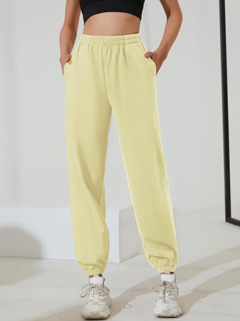 Pantaloni sport respirabili pentru femei, largi, talie elastica, Crem XS [1]