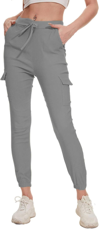 Pantaloni dama - Pantaloni sport respirabili pentru femei, talie elastica cu snur, Gri 2XL