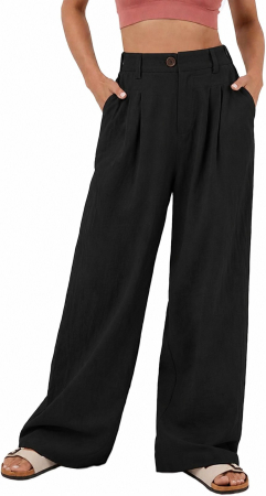 Pantaloni dama - Pantaloni Palazzo Damă cu Talie Înaltă – Croială Largă, Material Elastic, 2 Buzunare, Office & Casual, XL