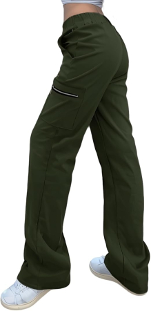 Pantaloni verzi damă Cargo Y2K, croială largă, talie elastică, 4 buzunare și material elastic, M [1]