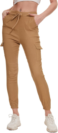 Pantaloni dama - Pantaloni sport respirabili pentru femei, talie elastica cu snur, Maro XL