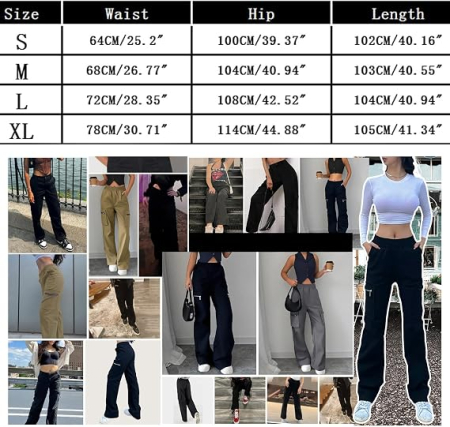 Pantaloni gri damă Cargo Y2K, croială largă, talie elastică, 4 buzunare și material elastic, M [5]