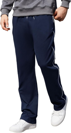 PANTALONI - Pantaloni albastri sport Bărbați din Bumbac, Elastici, 2 Buzunare cu Fermoar, Talie Reglabilă, 3XL