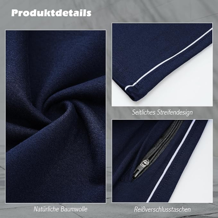 Pantaloni albastri sport Bărbați din Bumbac, Elastici, 2 Buzunare cu Fermoar, Talie Reglabilă, 3XL [4]