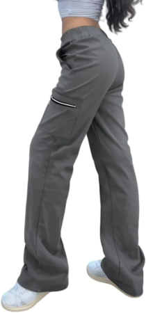 Pantaloni gri damă Cargo Y2K, croială largă, talie elastică, 4 buzunare și material elastic, M [2]