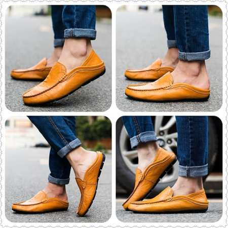 Mocasini Bărbați din Piele Naturală, Loafers 2 în 1, Talpă Antiderapantă, Casual & Business, 39 [1]