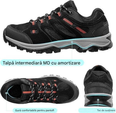Pantofi de drumeție antiderapanti confortabili trekking - Negru/rosu Mărimea 43 [6]