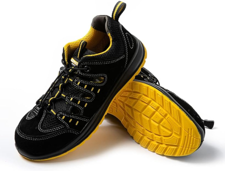 PANTOFI SPORT - Pantofi de protecție cu vârf din oțel, ușori, respirabili, antiderapanți – negri cu galben EU 40